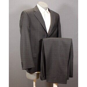 Zen Life by Zanetti 2 Piece Suit Mens Gray Checked Woo 42L Pleated 36" W Italy